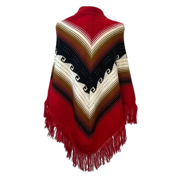 Vintage Cape Poncho Shaw Pull Over Fringe Funky Aztec 70s 80s Vintage SM/MED - Picture 2 of 4